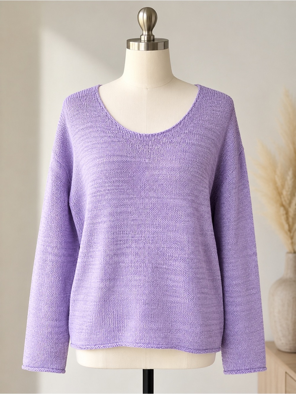 Lord & Taylor Lavender Scoop Neck Knit Sweater